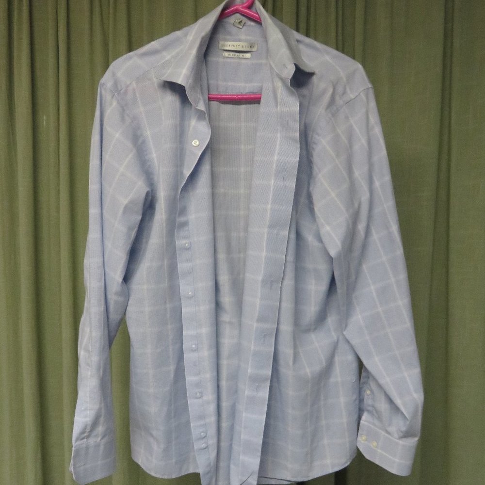 Geoffrey Beene Dress Shirt, size 16.5, 34/35. Light blue squared pattern